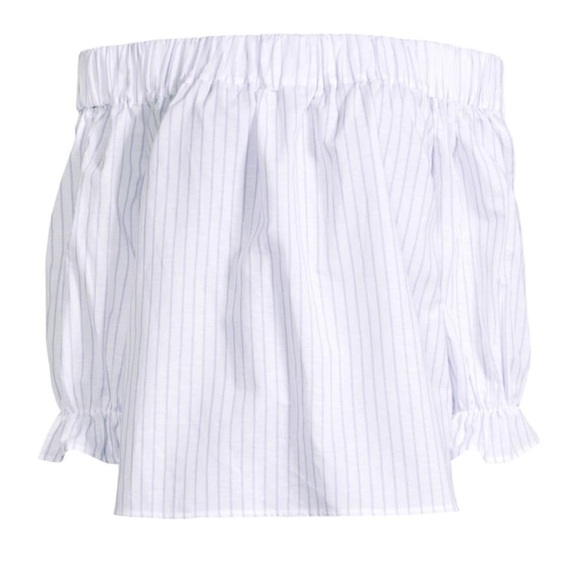 Harshman Coastal Gruner Off Shoulder Linen Blend Top White & Lavender Stripe 3X - Picture 6 of 13